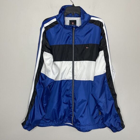 SOUTHPOLE Jacket Mens XXL Full Zip Windbreaker Y2K Blue Black White Stripe - Picture 1 of 16